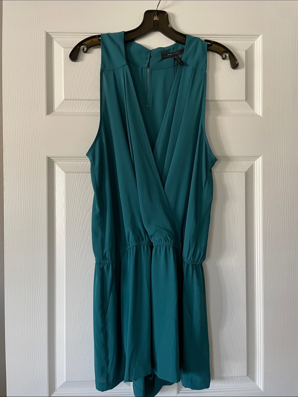 BCBG Teal Sleeveless Faux-Wrap Romper
